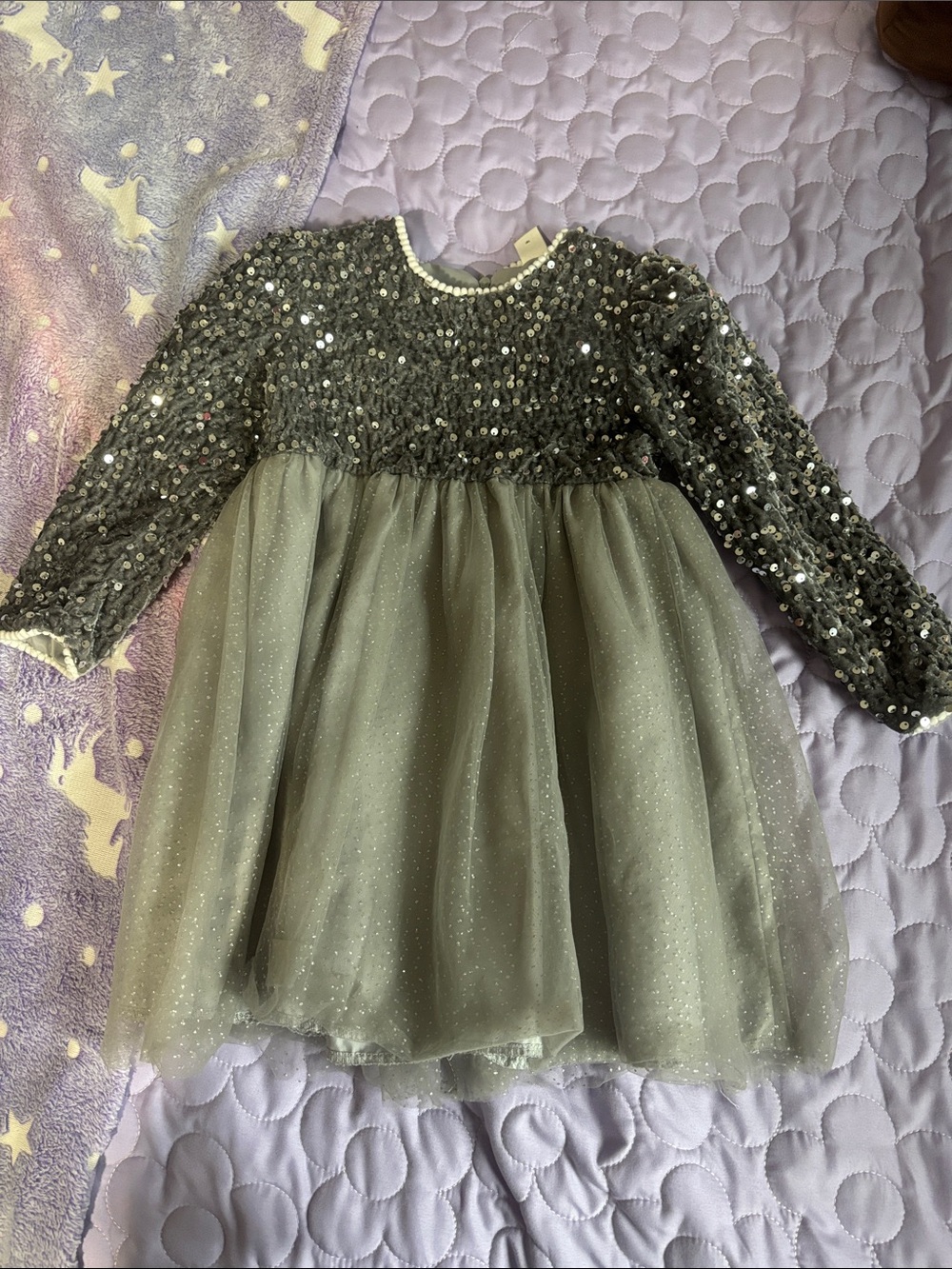 SHEIN Olive Sequin Tulle Holiday Dress